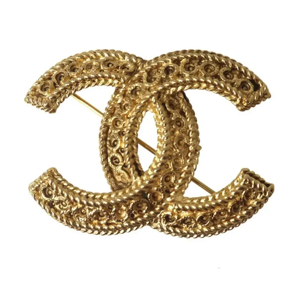 CHANEL Gold Logo Brooch